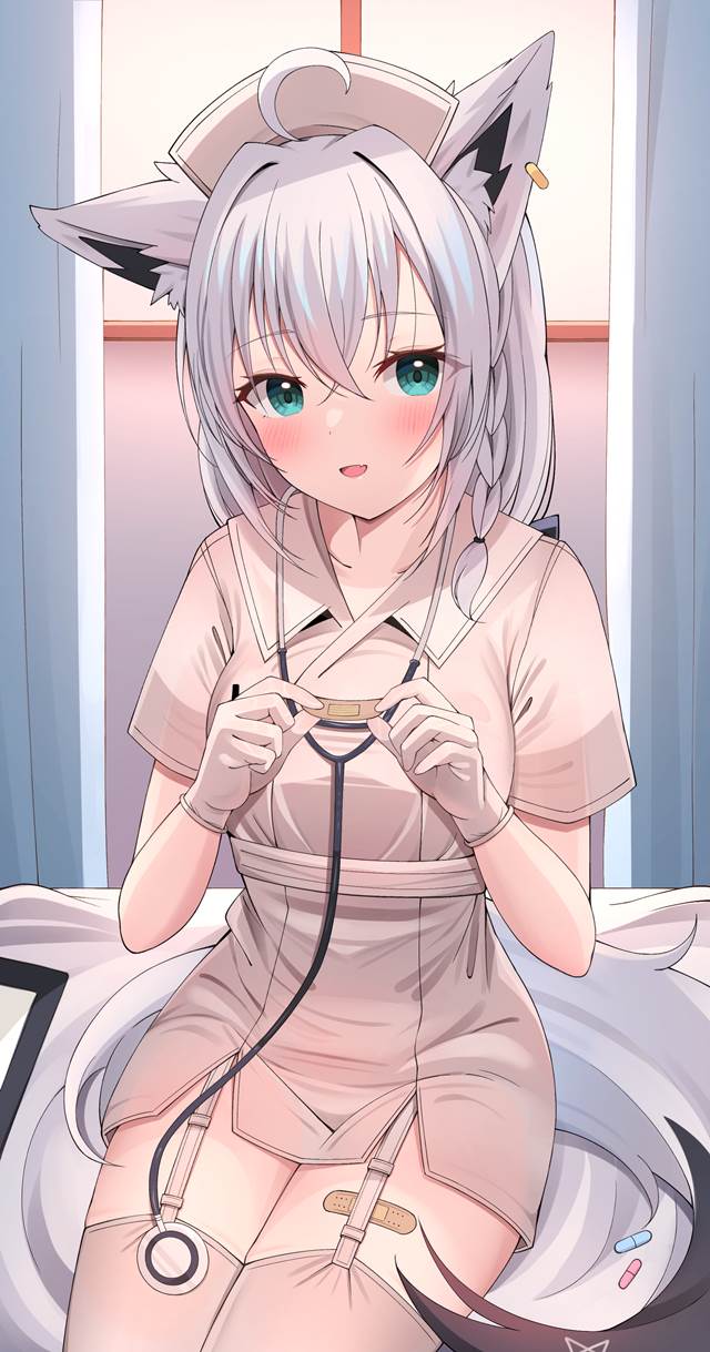 虚拟主播, Hololive, 白上吹雪, 白上吹雪同人, 护士, 兽耳, Virtual YouTuber 5000+ bookmarks