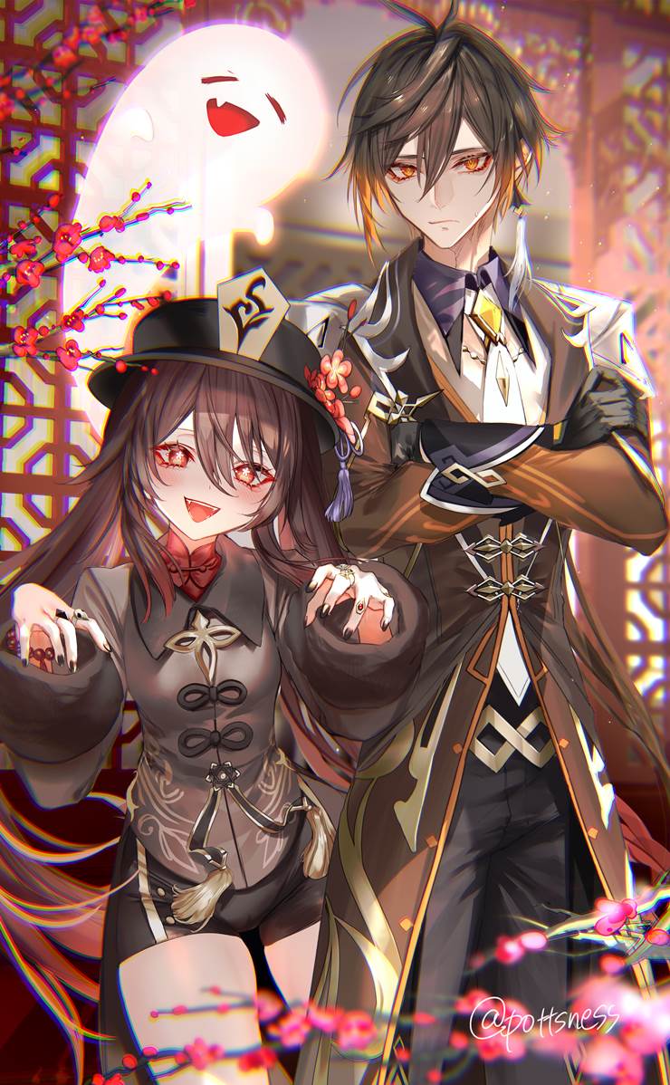 Genshin Impact, Hu Tao (Genshin Impact), Zhongli, ojodo group, Hu Tao, Zhongli, Genshin Impact 10000+ bookmarks, Hu Tao / Zhongli