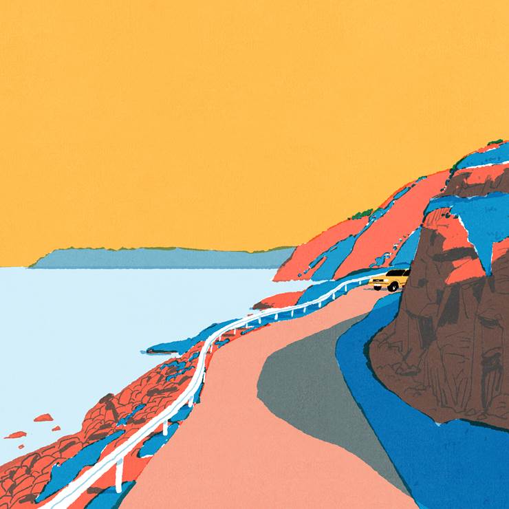 插画, landscape painting, 车, car illustration, 原创, 风景, 原创, sea, mountain