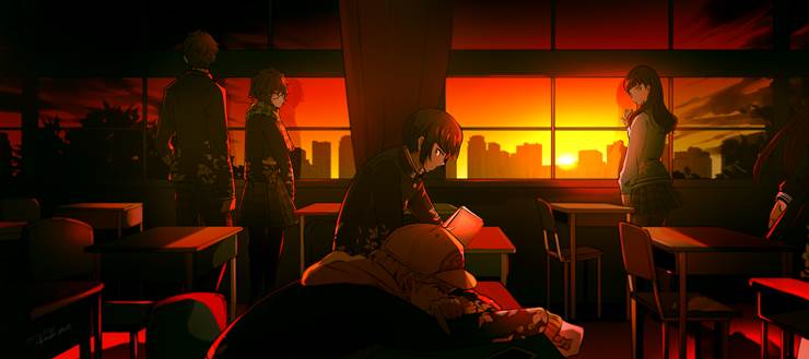 Shin Megami Tensei V, Shin Megami Tensei V, Protagonist (SMT5), Ichiro Dazai, Tao Isonokami, Miyazu Atsuta, Yuzuru Atsuta, classroom, Megami Tensei 100+ bookmarks