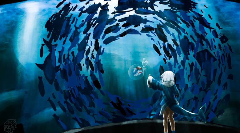Gura In Aquarium|GREEDICE的水族馆插画图片