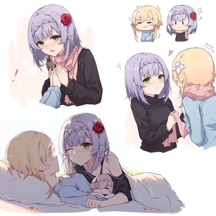 女孩子, Genshin Impact, Noelle, 诺艾尔（原神）, maid, Lumine, 萤（原神）, yuri, 诺艾尔×荧, 原神10000收藏