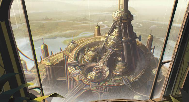 steampunk, impasto, scenery, drawing on board, painting, scenery, background