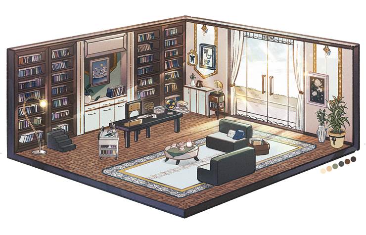 background, 原创, 原创, 插画, 房间, 书斋, bookshelf, commission, 概念艺术