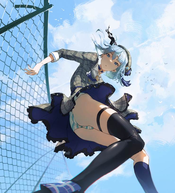 Suisei Hoshimachi, Hololive, girl, 条纹内裤, 低角度, 胖次, stylish, cool beauty