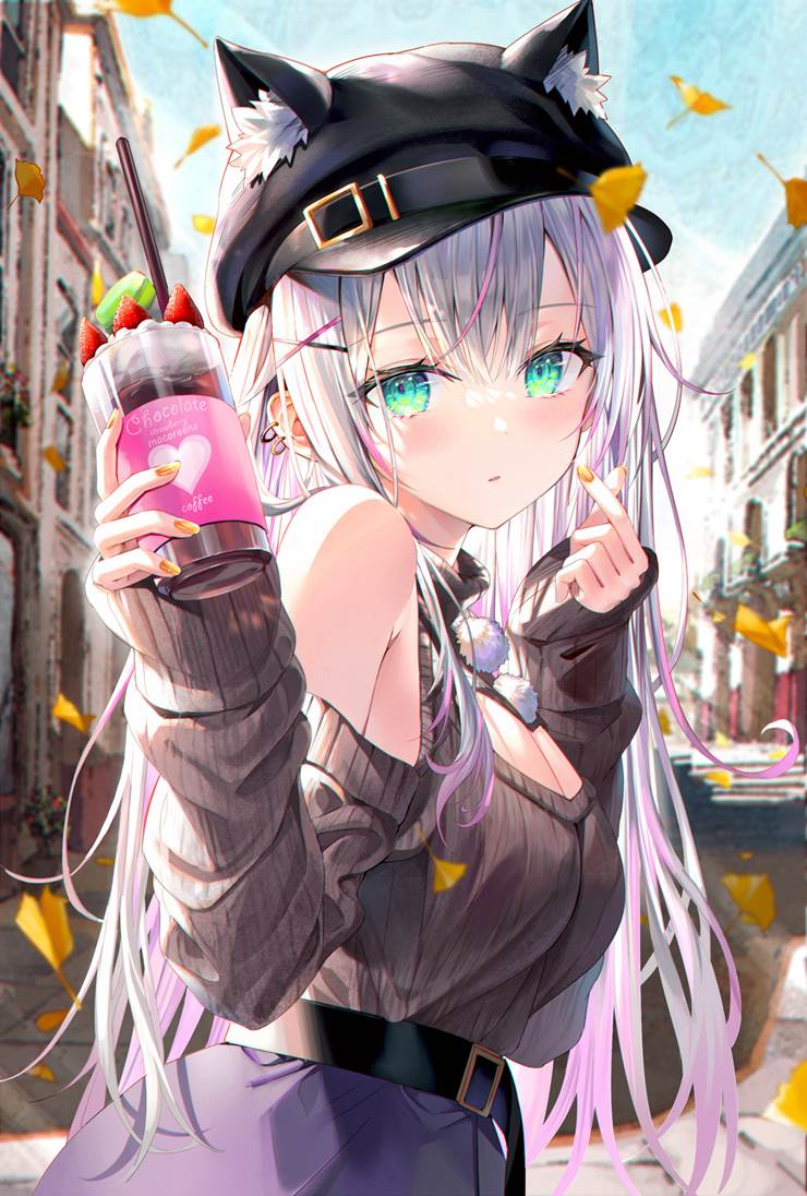 原创, 女孩子, autumn leaves, keyhole turtleneck, 原创50000收藏, cutaway shoulder, 美甲