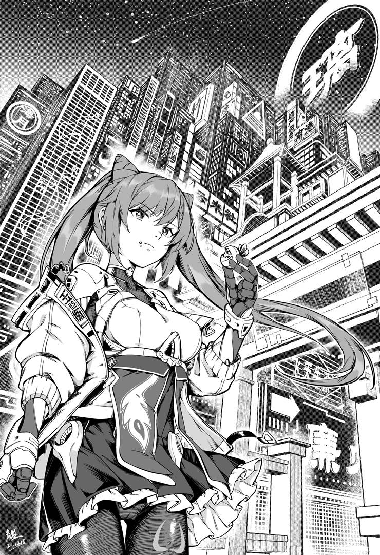 Genshin Impact, Keqing (Genshin Impact), 二次创作, black and white, 原神100收藏