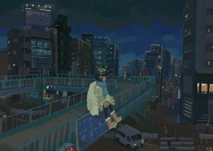 寒波|插画师坚贝的过街天桥风景插画图片