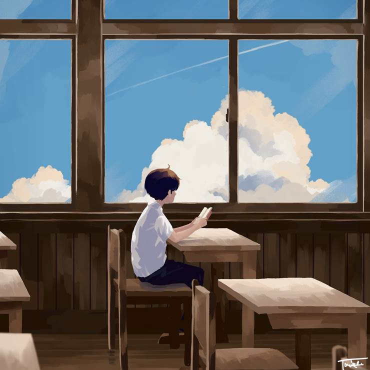放课后と青空|插画师Taizo的少年插画图片