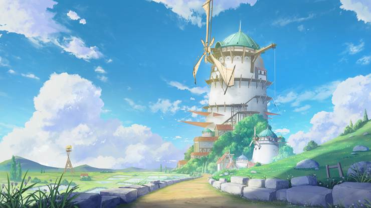 风景, background, 夏日天空, sky, windmill