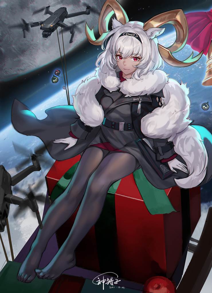 Arknights, black stockings, sole, Christmas, White hair