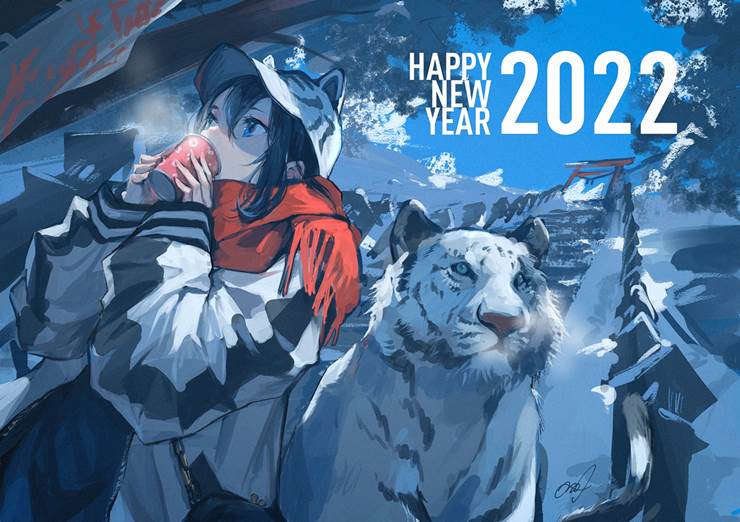 HAPPY NEW YEAR 2022|插画师おっか的白虎插画图片