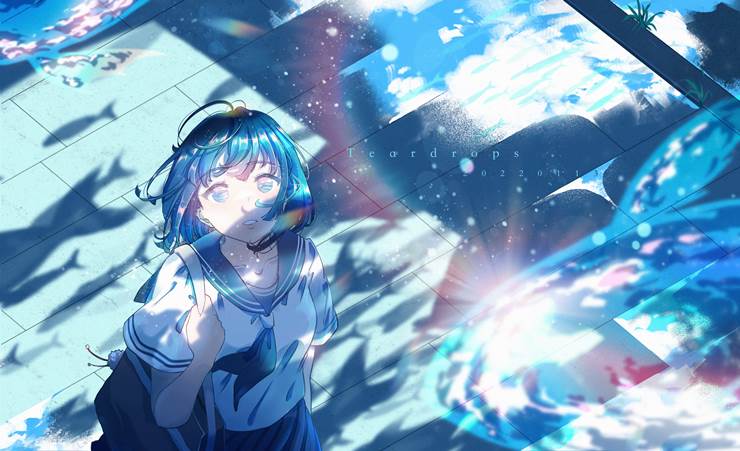 女孩子, illustration, 风景, wallpaper, uniform, 女高中生, water, 波波头