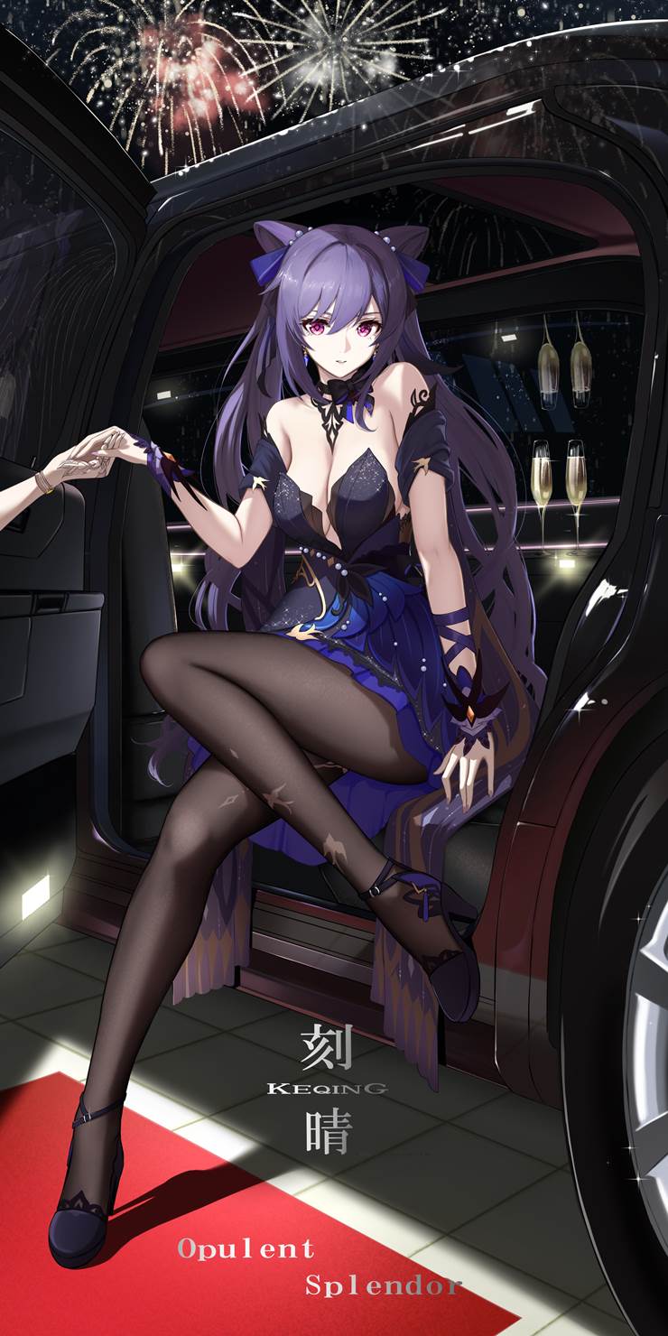 Genshin Impact, Keqing, 二次创作, 霓裾翩跹, 黑丝袜, 原神10000收藏, 腿线优美