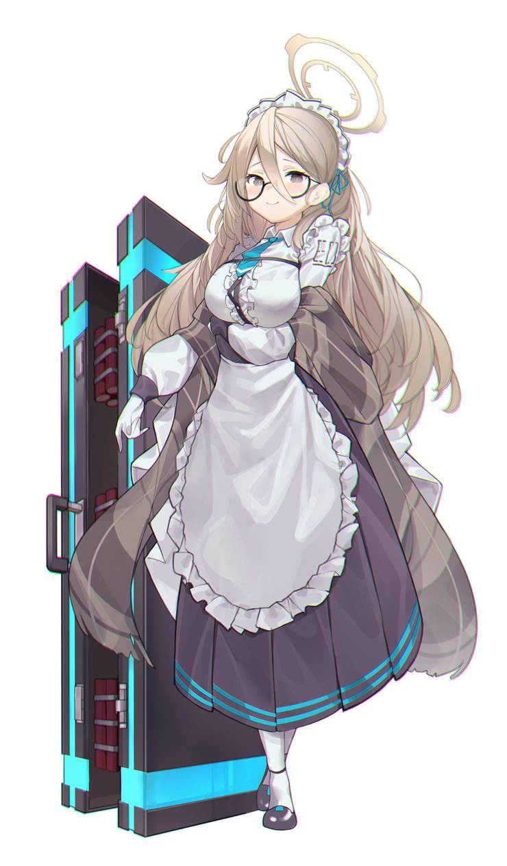 girl, young girl, White silk pantyhose, maid, large breasts, glasses, 女仆, 碧蓝档案