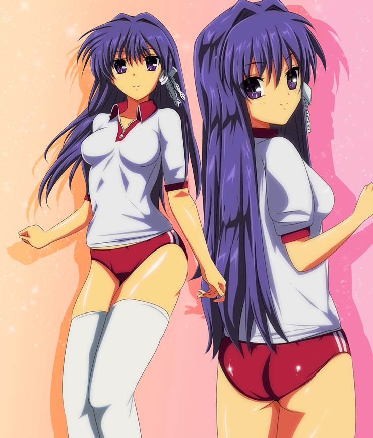 fujibayashi kyou, 灯笼裤, gym uniform, bloomers and kneesocks, clannad, red bloomers