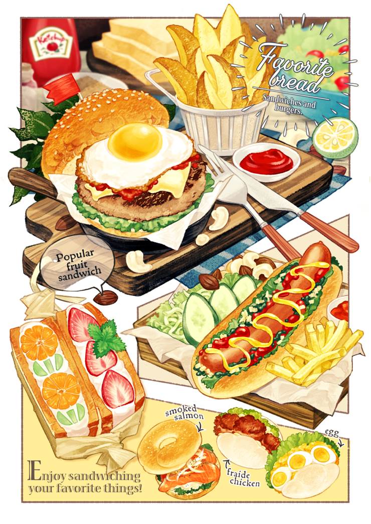 Favoritebread|插画师染町的汉堡包插画图片
