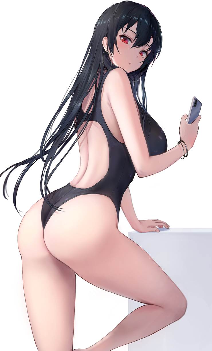 女孩子, 黑长直, red eyes, 美人回眸, boobs butt and thighs, wide hips, 迷人的后背, 夹住、陷入, 原创5000users加入书籤, 竞技泳装