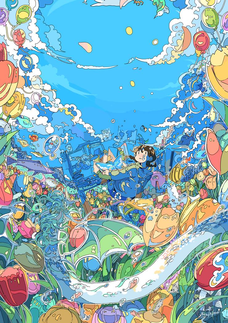 小女孩,极彩色的魔术师,风景,鱼,龙图片