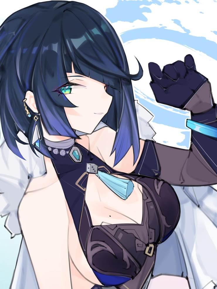 girl, Genshin Impact, Yelan, first-rate breasts, Yelan, Genshin Impact 1000+ bookmarks, mole on breast