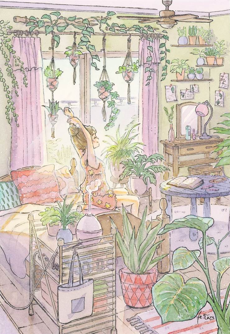 PlantRoom#1|插画师はなさきたる的房间室内插画图片