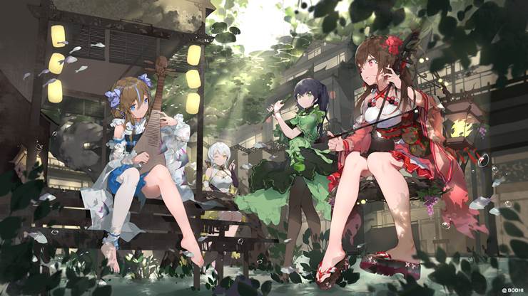 young girl, 赤脚, Chinese style, kimono dress, cheongsam, Hanfu, erhu, 裤袜, 美甲