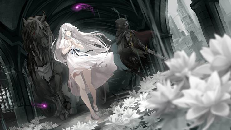 Ender Lilies Illustration Contest, submerged city, white dress, 白色连衣裙, 女孩子, castle