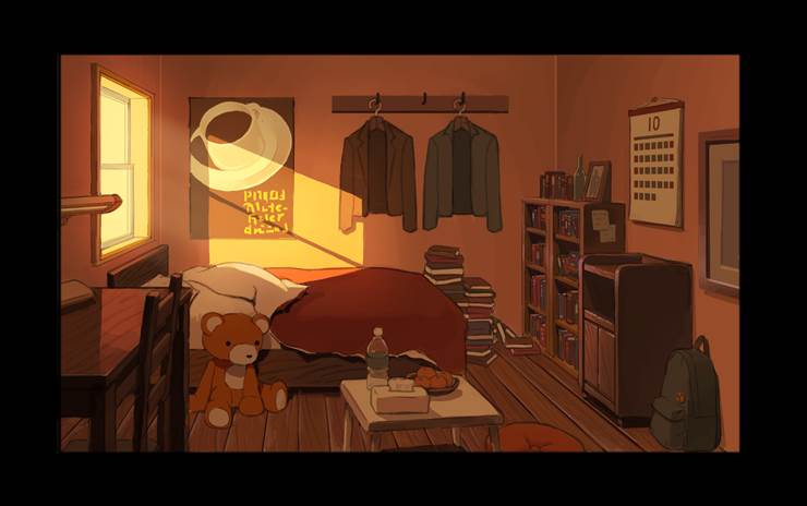 夕阳西下的房间|插画师灰汁幡的夕阳插画图片