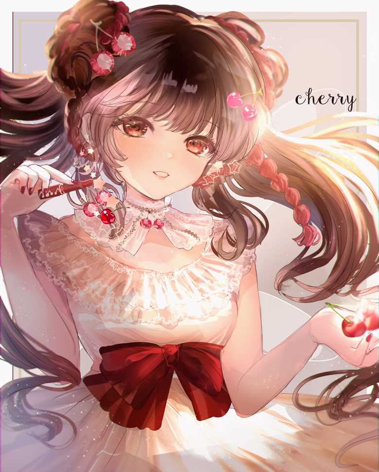 girl, otome, cherry, cherry, makeup, Lip, white dress, Original 500+ bookmarks, 500+ bookmarks