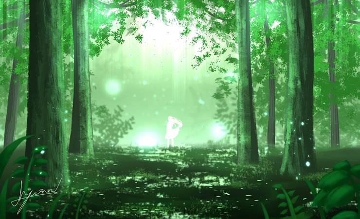 34日目　绿の活力|插画师光佑翠的自然风光插画图片