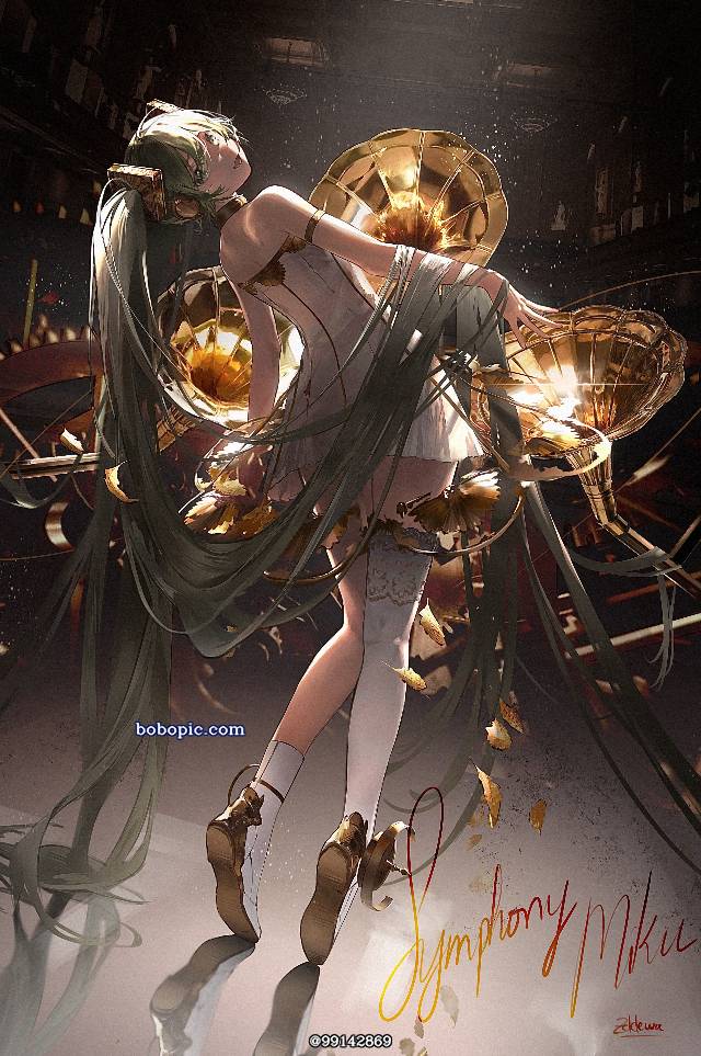 girl,illustration,miku,初音未来,蓄音机ミク图片