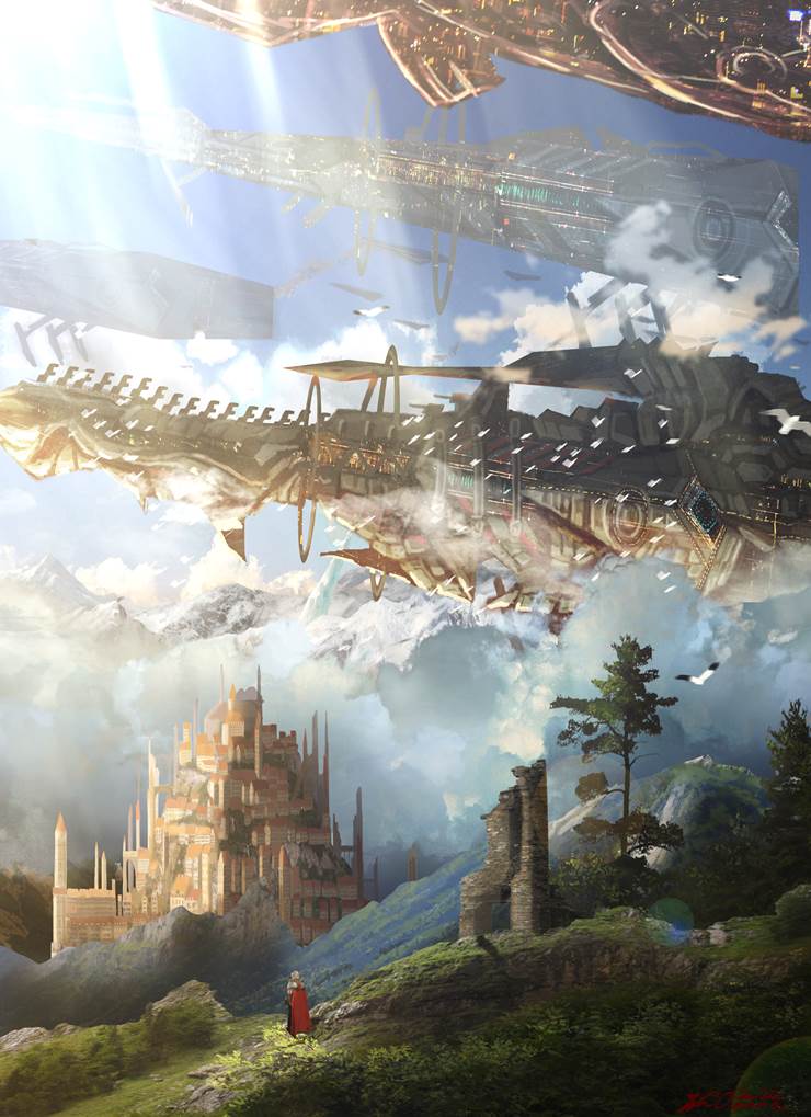 原创, 风景, background, 概念艺术, 奇幻, spaceship, 骑士, castle, SF/fantasy