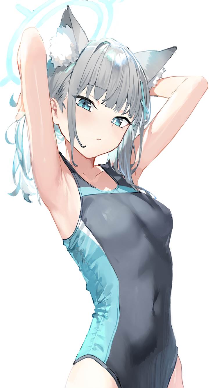 Blue Archive, Shiroko (Blue Archive), Sunaookami Shiroko, armpits, competition swimsuits, breasts, see-through navel, Blue Archive 10000+ users