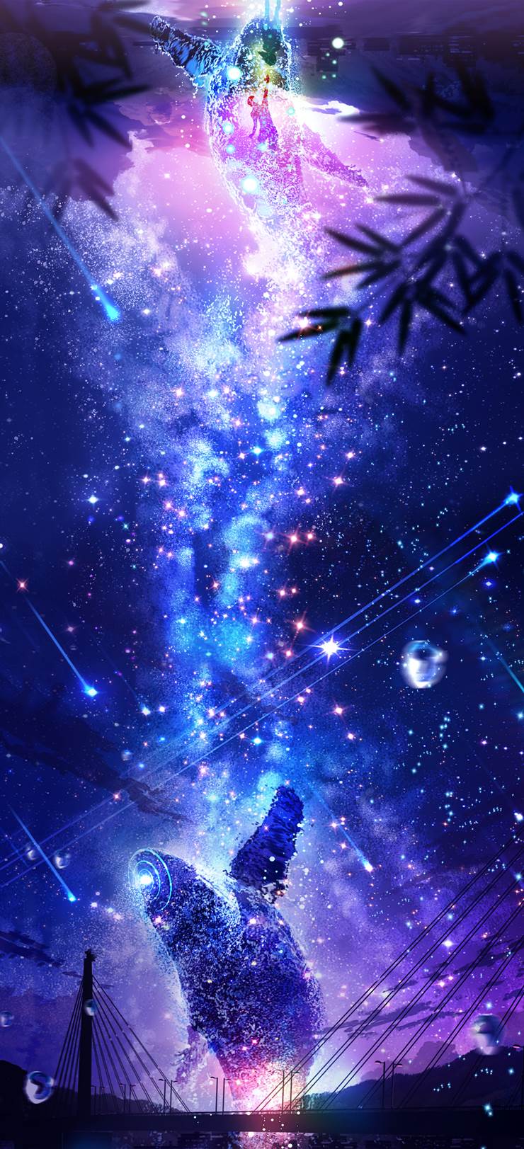 穿越时空的鲸鱼“向银河祈祷”点击推荐|插画师makoron117的风景插画图片