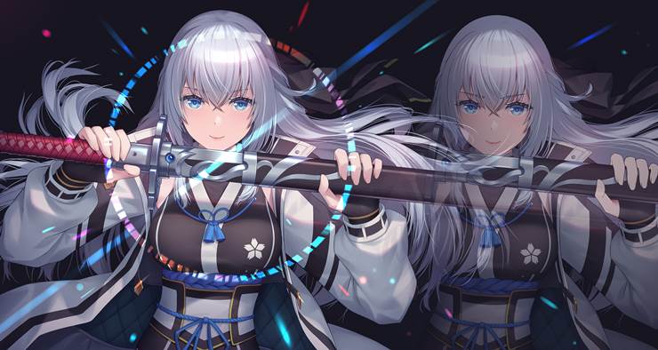 Shizuna Rem Misurugi, katana, falcom, white hair
