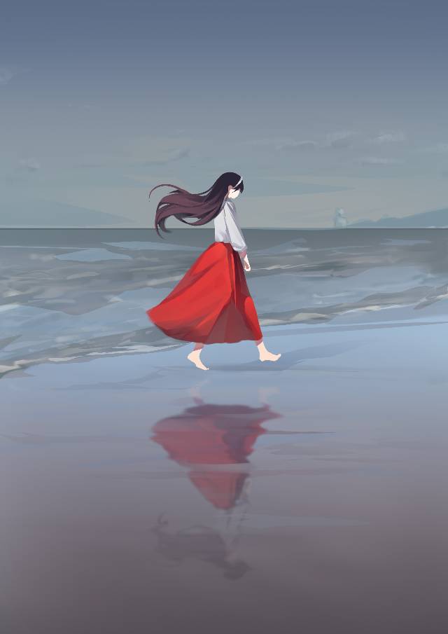 一张海边,小女孩,裙子,女孩,练习绘画图片