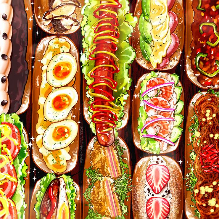 【原创】我爱面包!|插画师もりねこ(イラスト仓库)的美食插画图片