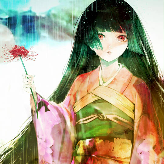 地狱少女, 黑长直, 阎魔爱, 振袖, 和服图片