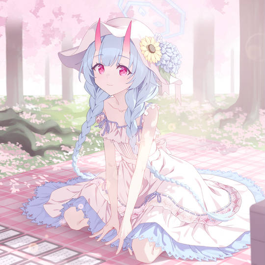 BlueArchive, 和乐千世, 蔚蓝档案, sundress, 鬼っ娘图片