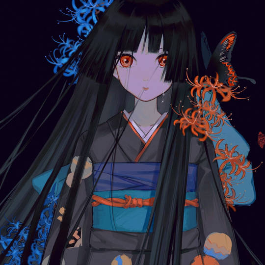阎魔爱, 地狱少女, 和服, 黑长直图片